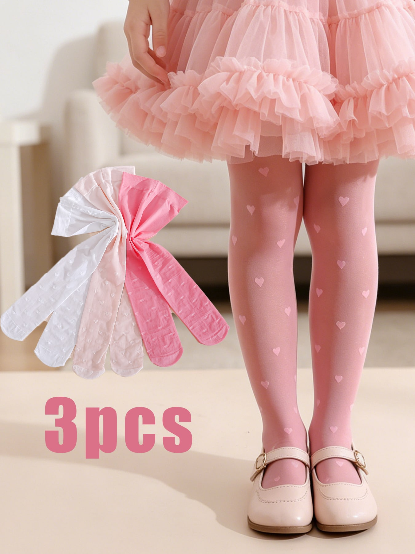 3Pcs Girls Heart Print Tights  - Tights Pantyhose Sheer incelemesi ve fiyatı