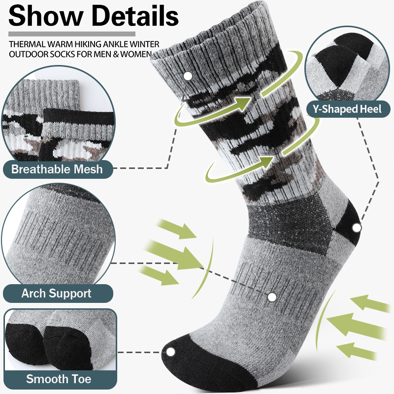 4Pairs Thick Gray Camouflage S - Wool Hiking Sock incelemesi ve fiyatı