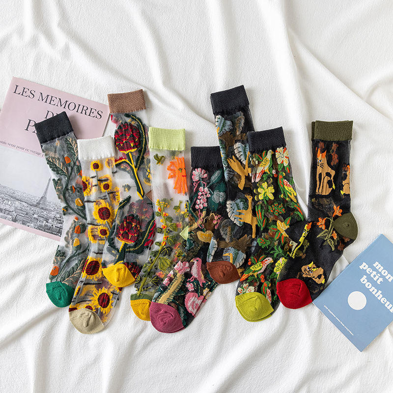 1/4 Pairs Retro Flower Women G - Silk Sock Bamboo incelemesi ve fiyatı