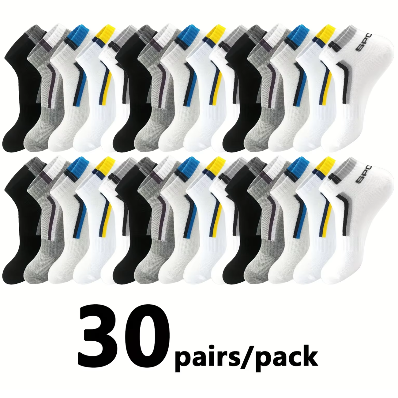 30Pairs Men's Color-block Mesh - Ankle Sock Low Cut incelemesi ve fiyatı