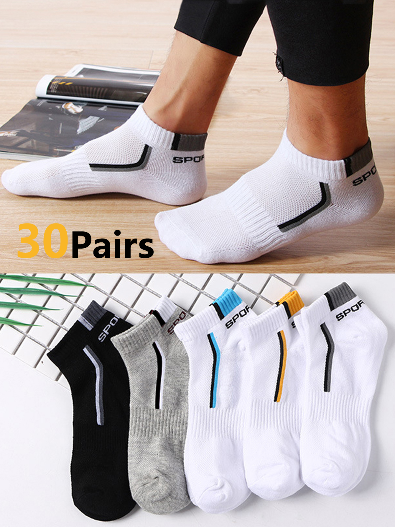 30Pairs Men's Mesh Breathable  - Ankle Sock Low Cut incelemesi ve fiyatı