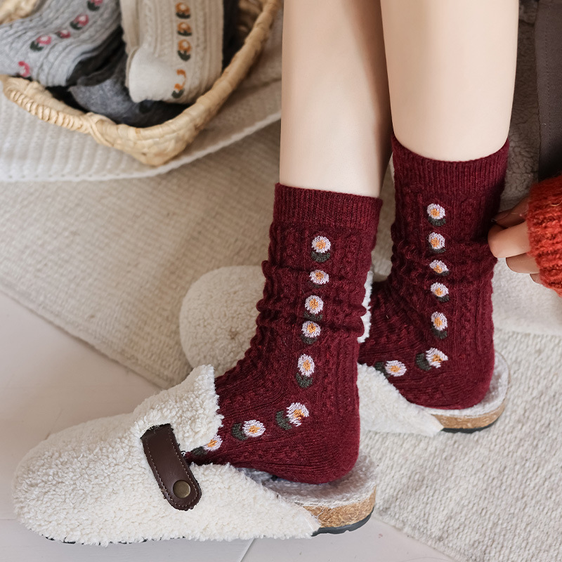 Korean Sweet Floral Wool Mid-C - Boot Sock Slouchy incelemesi ve fiyatı