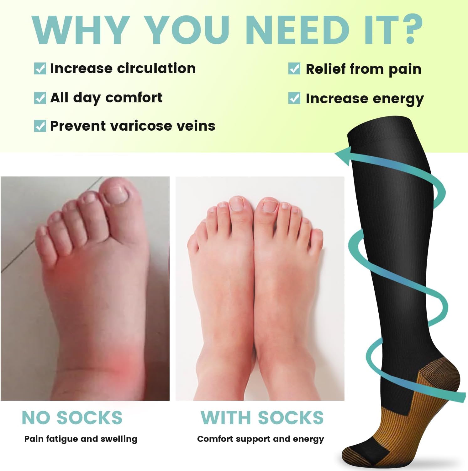 6 Pairs Solid Color Copper Com - Compression Sock Medical incelemesi ve fiyatı