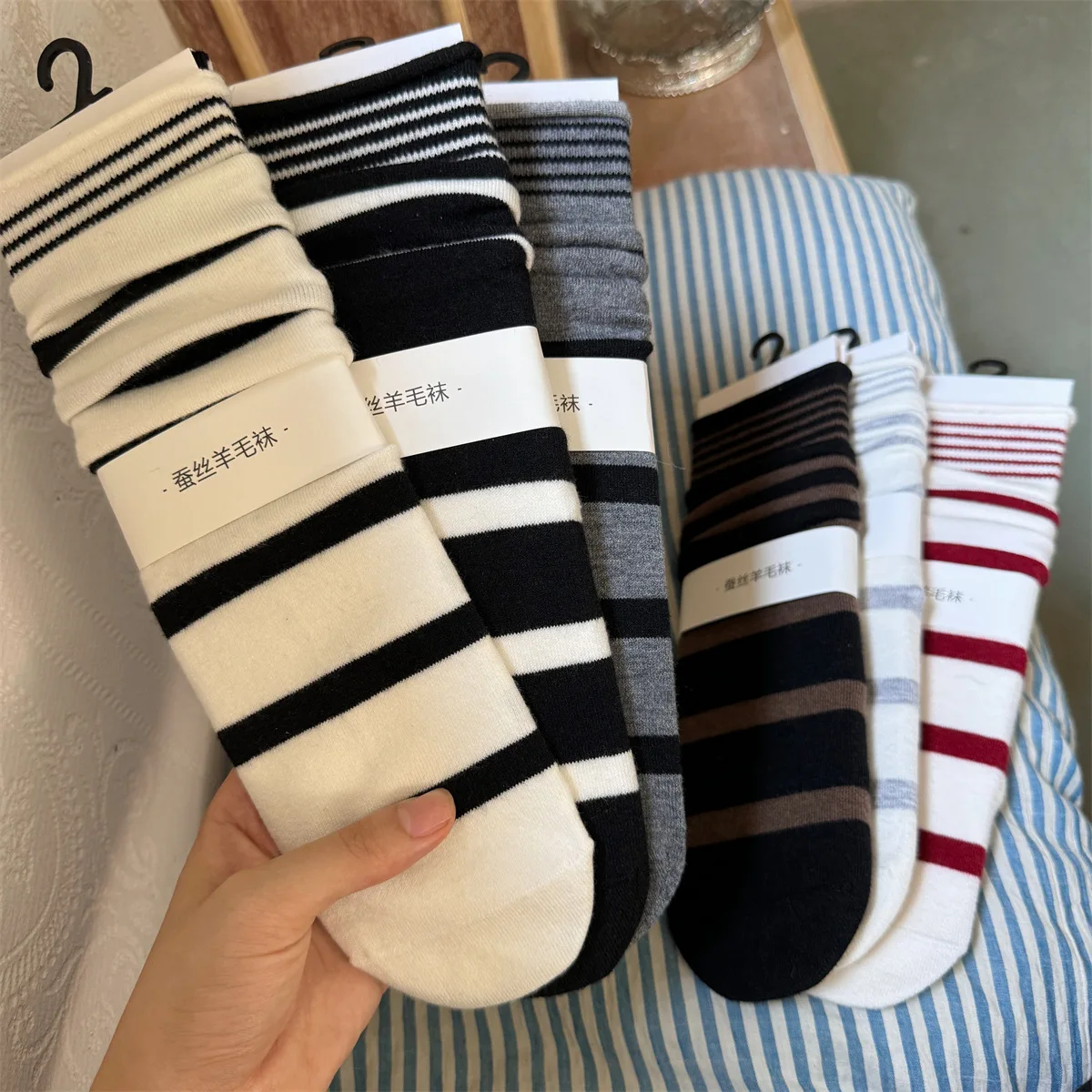 Korean Winter Striped Wool Sil - Silk Sock Bamboo incelemesi ve fiyatı