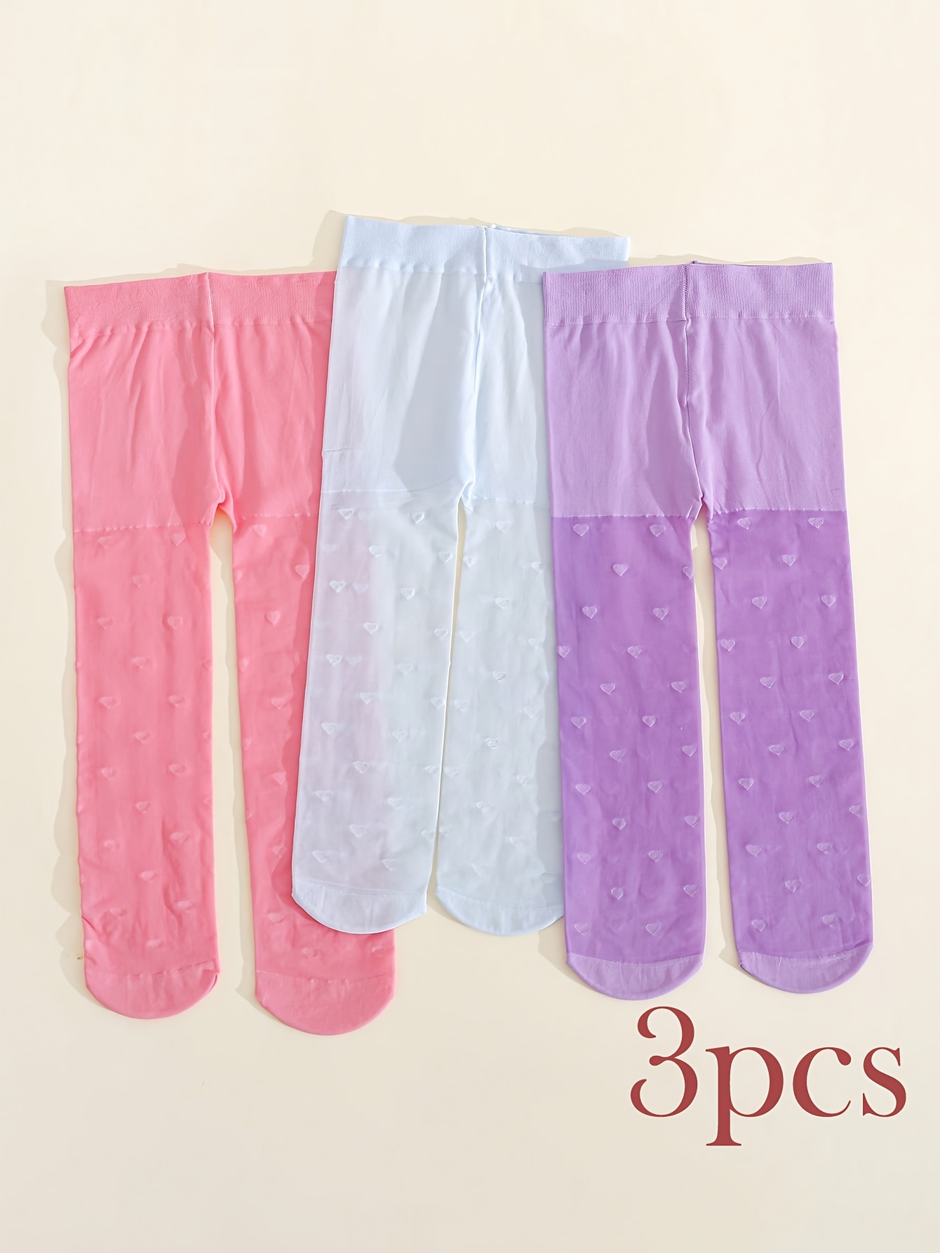 3PCS Toddler Girls Heart Print - Tights Pantyhose Sheer incelemesi ve fiyatı